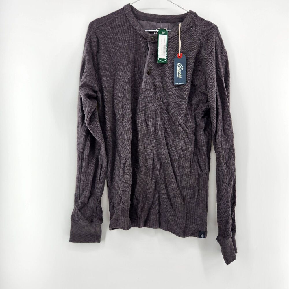 Grayers Mens Small Clint Long Sleeve Waffle Henley Charcoal NWT
